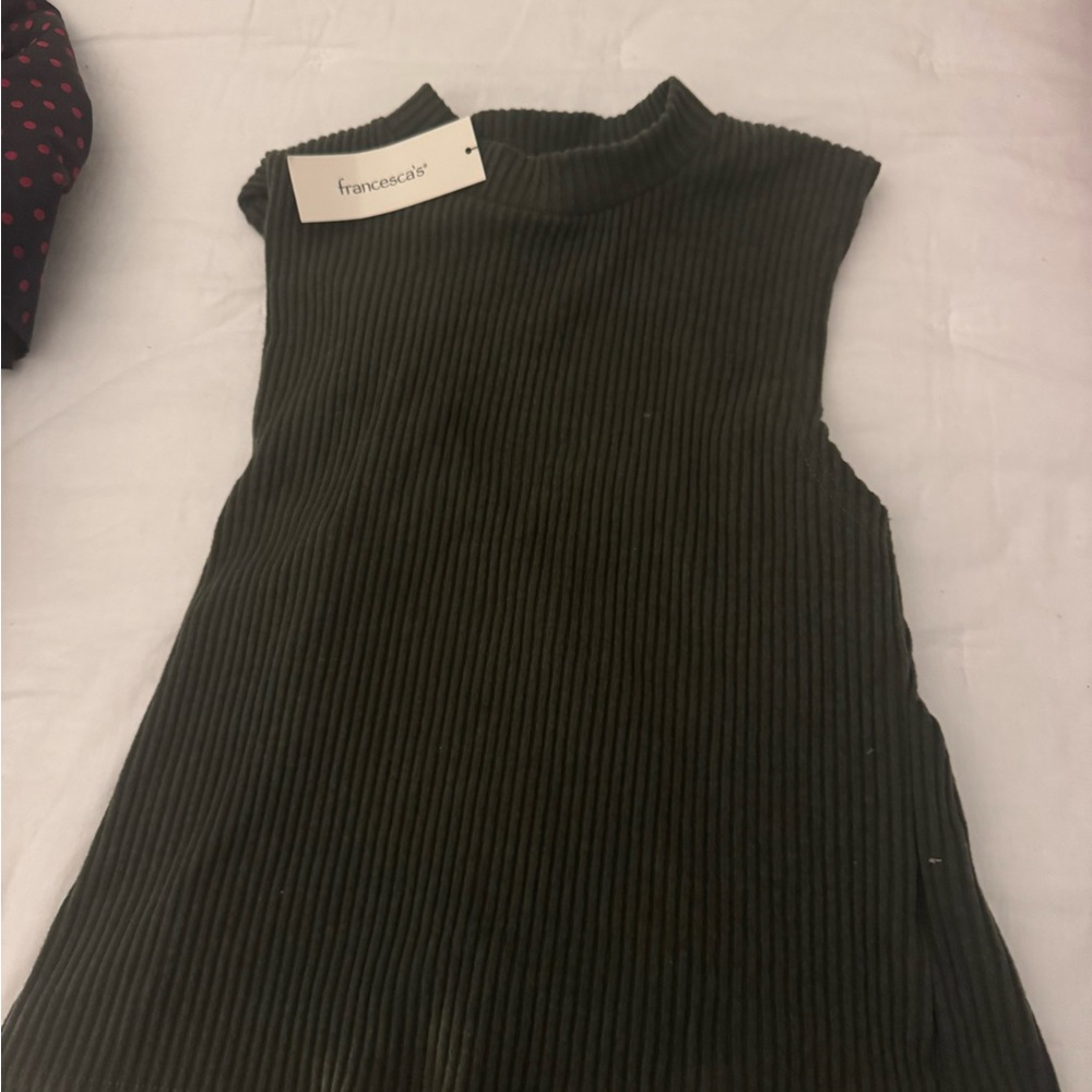 Francesca's Collections Olive Ribbed Tank Top